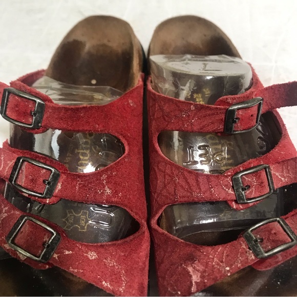 Birkenstock Papillio 3 Trap Buckle Suede Cork Eva Soles Red Sandals Slides Flats - Picture 10 of 16